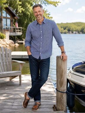 Banana Republic XXL Blue White Gingham Button Down Casual Classic